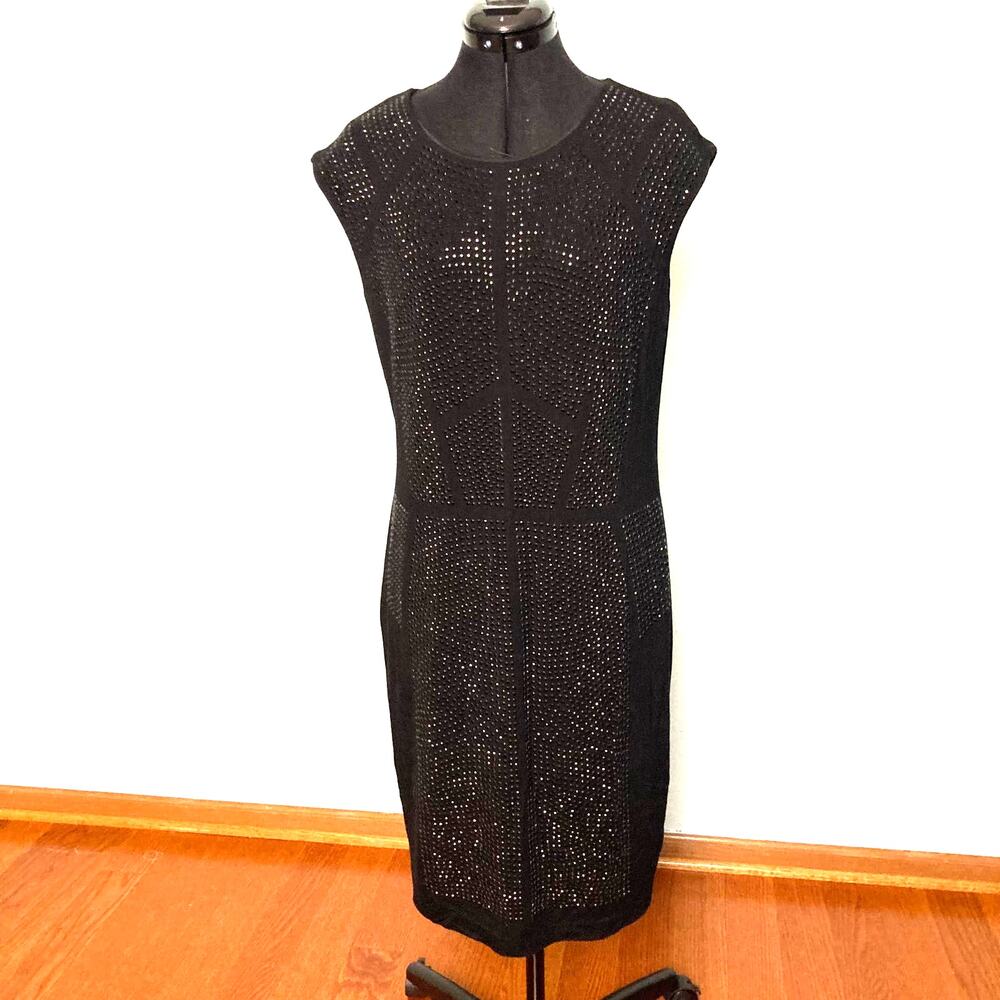 L CHELSEA & THEODORE Stretchy midi black crystal sparkle bodycon party dress